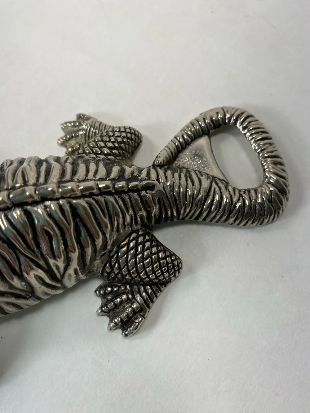 Metallic Silver Lizard Iguana Reptile Ornament Bottle Opener Twist and Non Twist
